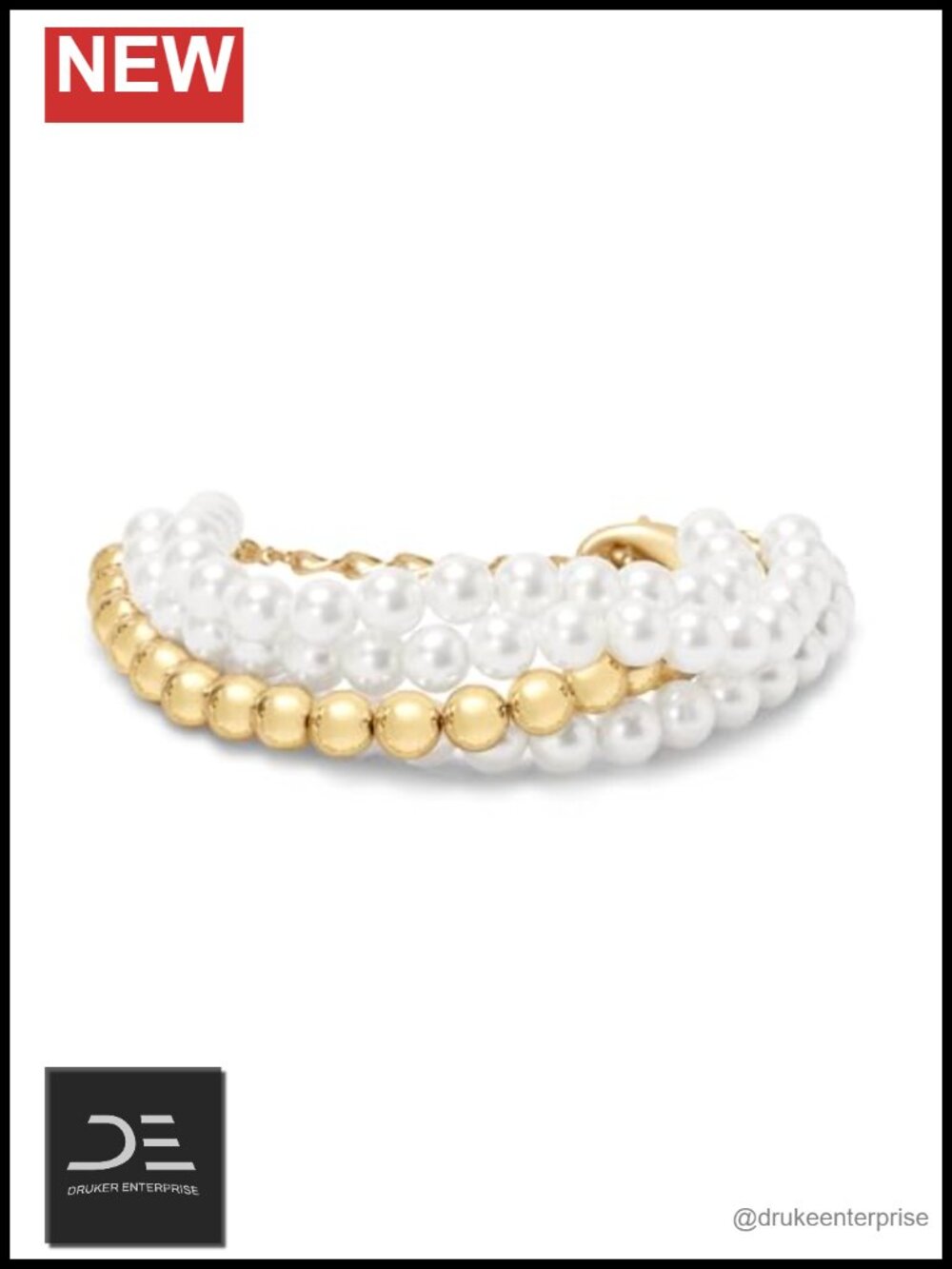 Four-Strand Pearl Bracelet 9mm Iridescent Glass Gold Balls 7 Inch Easy Clasp